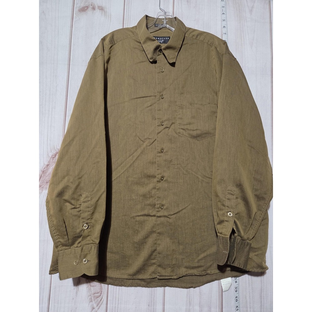 Baracuta Shirt Mens XL Brown‎ Button Down Long Sleeve Cotton Blend Casual Pocket